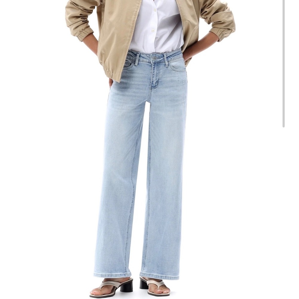 Oneso Los Angeles Mid Rise Wide Leg Jeans Light Wash Blue OSW8001 Size 24